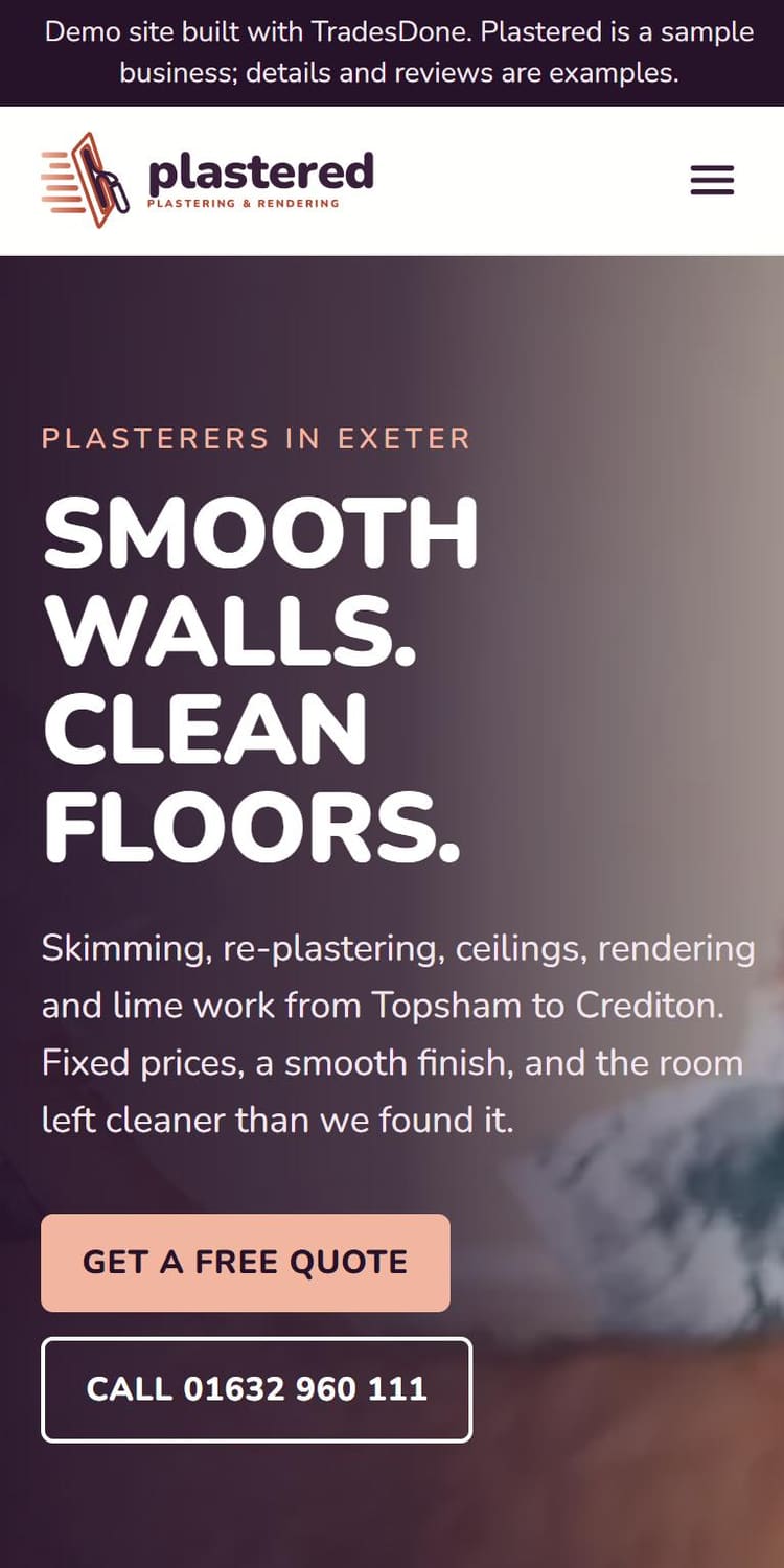 Plastered website on a phone